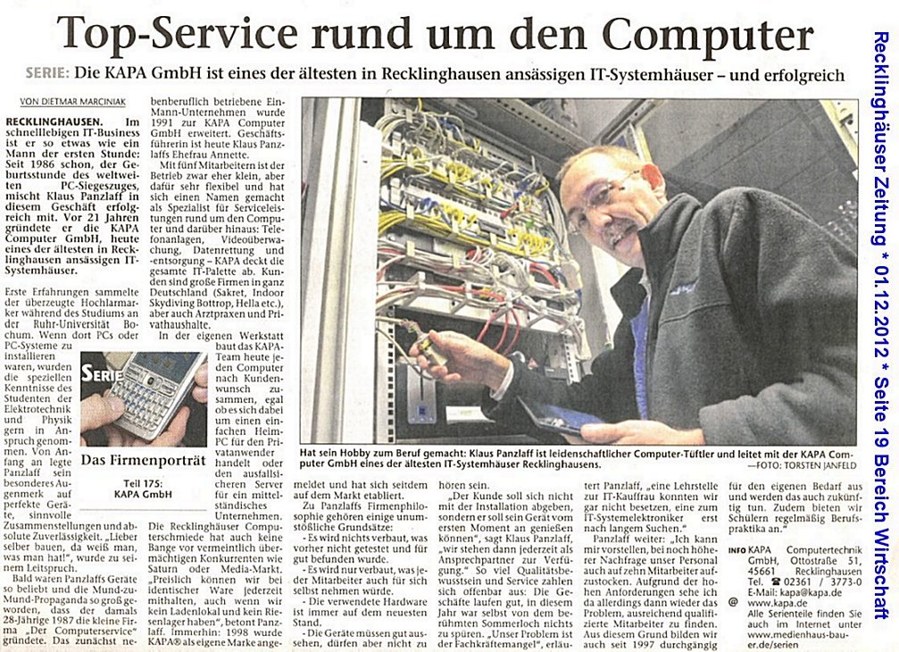 KAPA Presseartikel Recklinghäuser Zeitung 01.12.2012